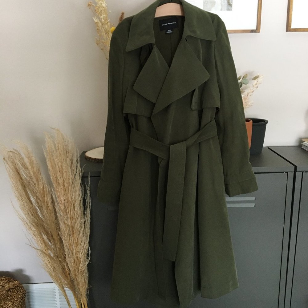 Club Monaco Elima Trench Coat in Olive Green